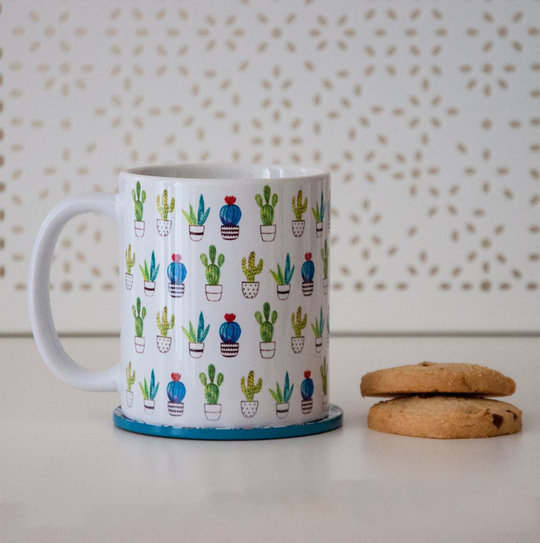 Cactus Pattern Coffee Microwavable Mug | Available at Dessi-Designs.com