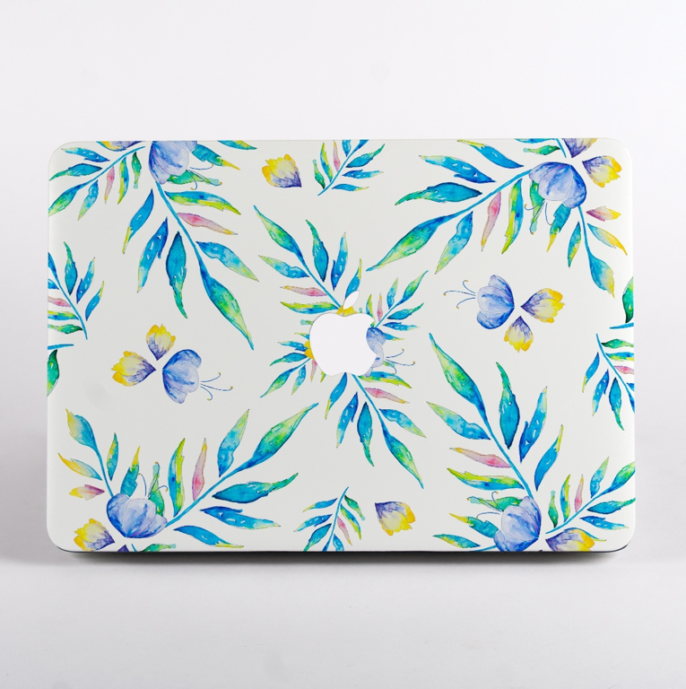 Watercolour Turquoise Floral Pattern MacBook Case Front  | Available at Dessi-Designs.com