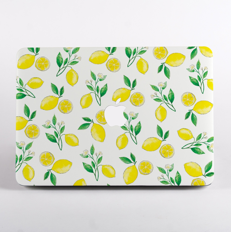 Yellow Lemons Pattern MacBook Case Front  | Available at Dessi-Designs.com