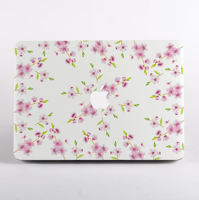 White Cherry Blossom Pattern Macbook case Front