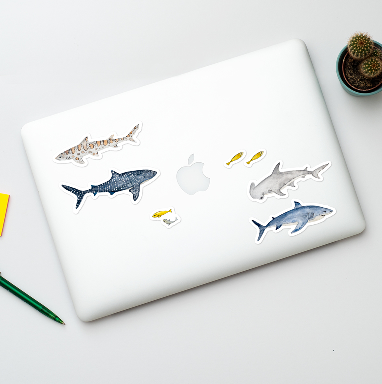 Sharks vinyl Laptop stickers | Available at www.dessi-designs.com