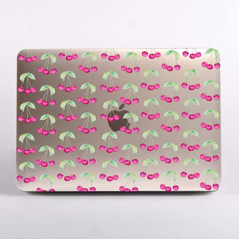 Clear Pink Cherry Pattern MacBook case front  | Available at Dessi-Designs.com