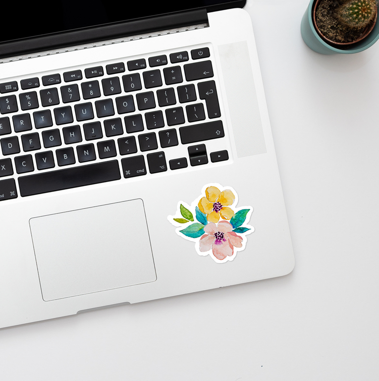 Watercolour Blossoms Laptop Sticker | Available at www.dessi-designs.com