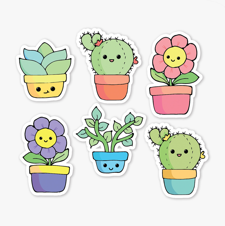 Kawaii Plant Stickers and Decal Sheets