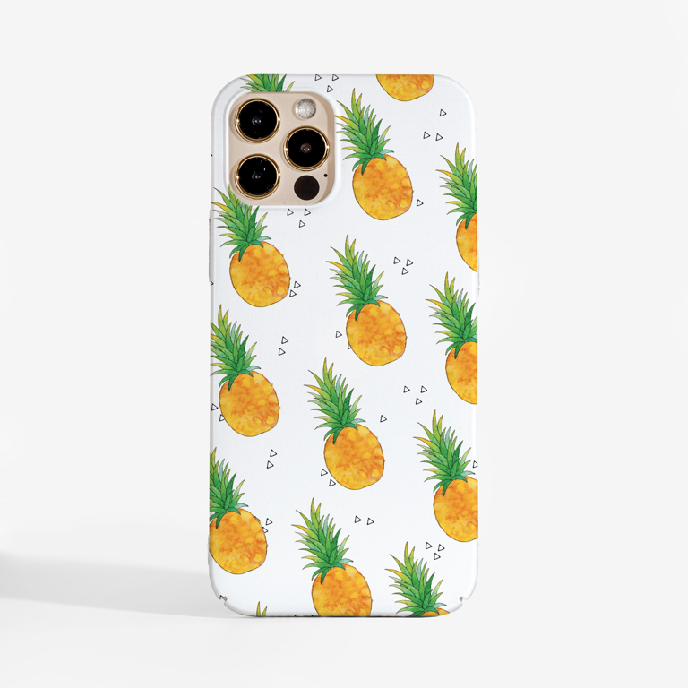 White Pineapple Pattern Slimline 1Phone 12 Case Front | Available at Dessi-Designs.com