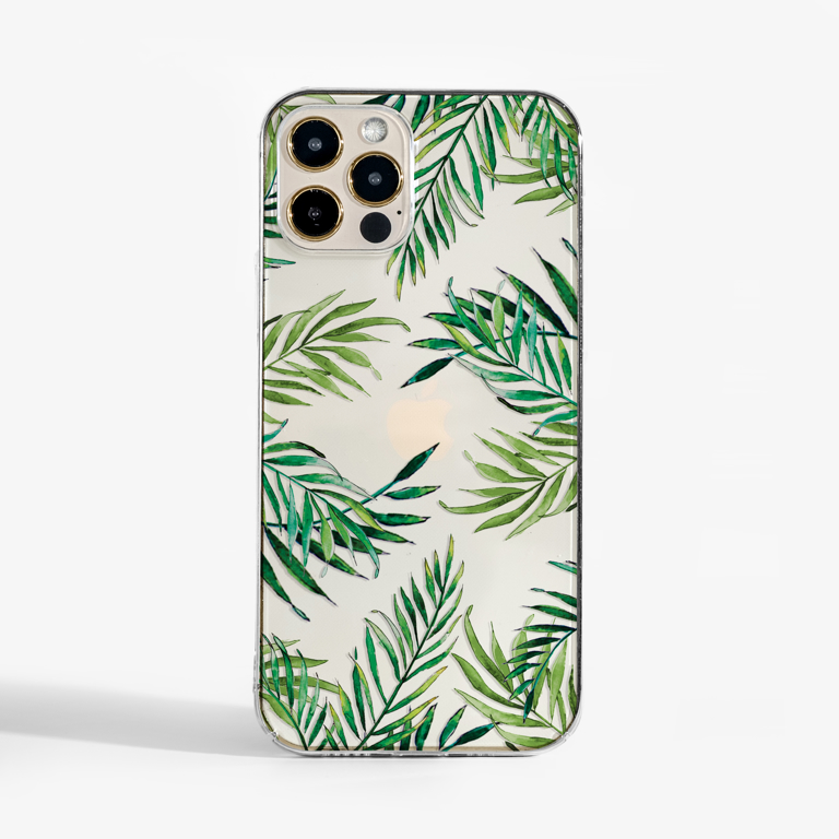 Clear Tropical Leaves Phone Case Front | Available at Dessi-Designs.com