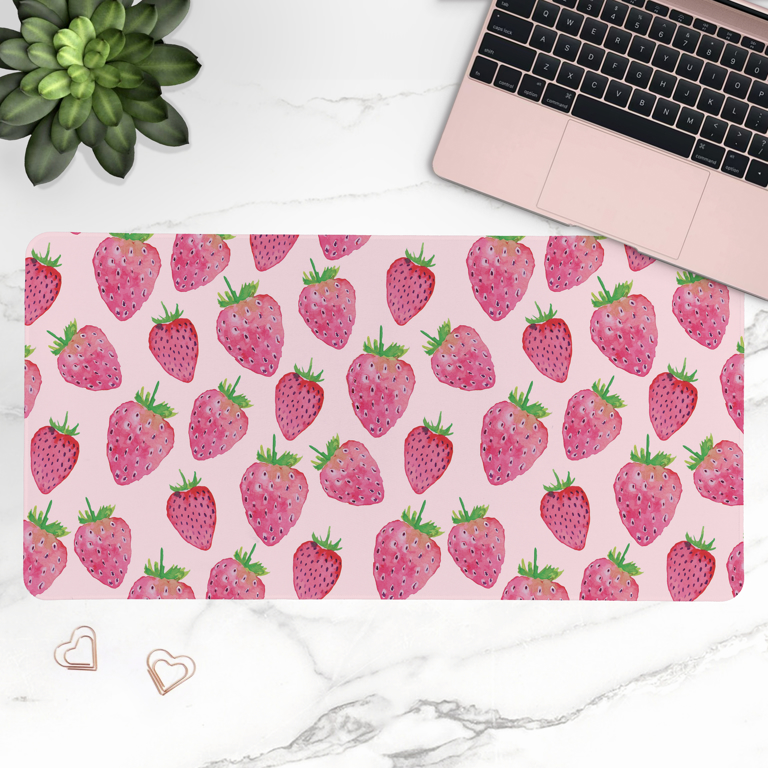 Pretty pink desk mat with cute Strawberry design that will elevate your workspace.